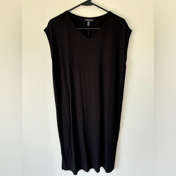 Eileen Fisher Dresses & Skirts - Eileen Fisher Petite Black Jersey Midi Dress Stretchy Soft Casual Flowy Modest